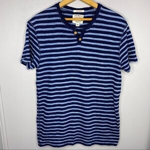 LUCKY BRAND Short Sleeve Blue Striped Henley Tee
